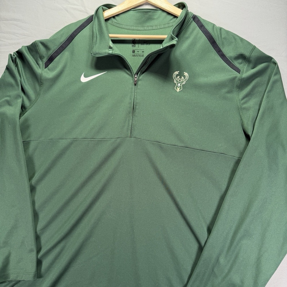 Milwaukee Bucks Pullover Mens 2XL Green Nike Dri Fit 1/4 Quarter Zip NBA